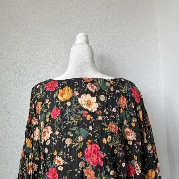 Anthropologie Eva Franco Blouse Black Floral Flowy Boho Shabby Chic - Picture 10 of 13